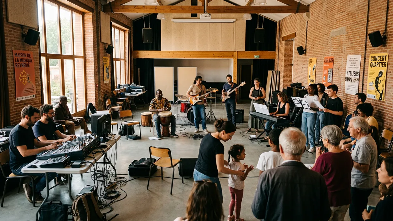 Ensemble musical et répétition collective au centre culturel Reynerie à Toulouse