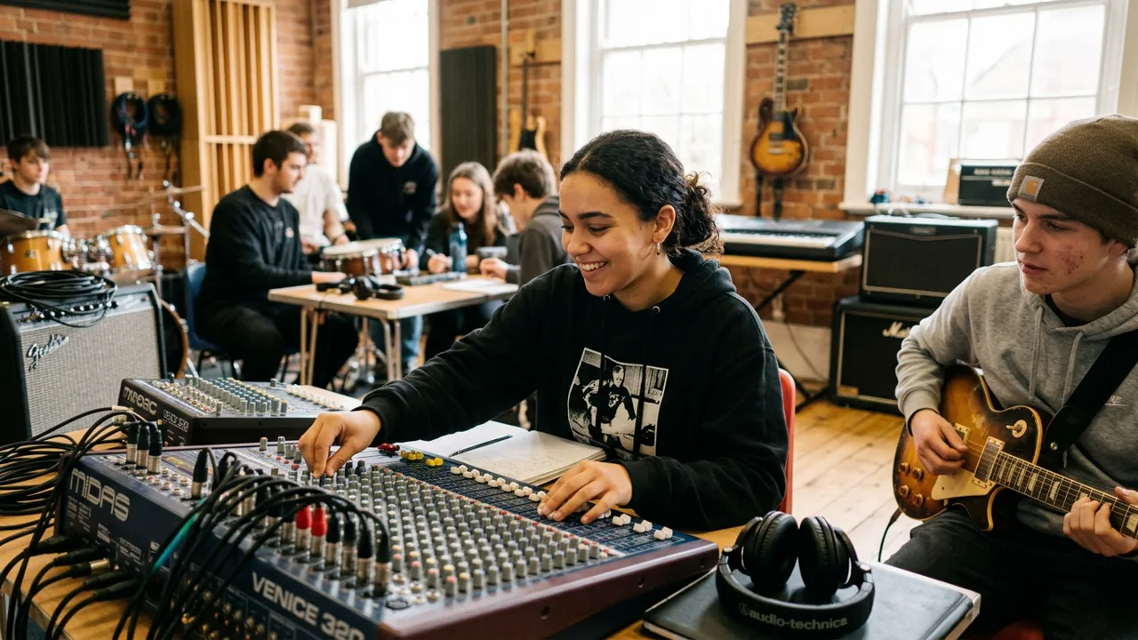 Musicien en répétition individuelle dans un studio insonorisé